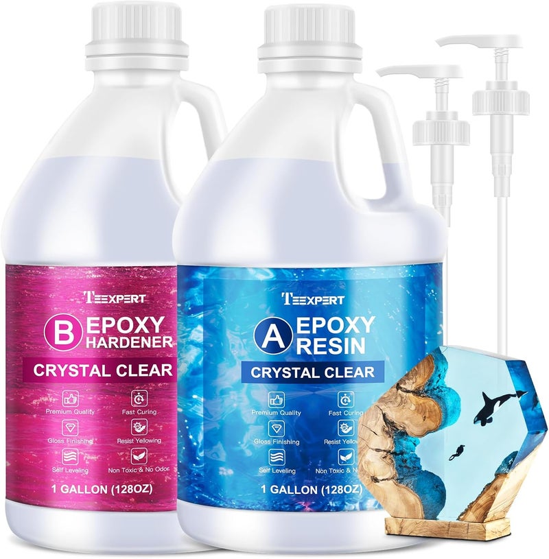 Teexpert No Bubble Epoxy Resin: 2 Gallon Crystal Clear Anti-Yellowing Self-Leveling High-Gloss Resina Epoxica for Casting and Coating DIY Art,Table Top,Molds,Jewelry Making,Craft Kits for Adults - Image 1